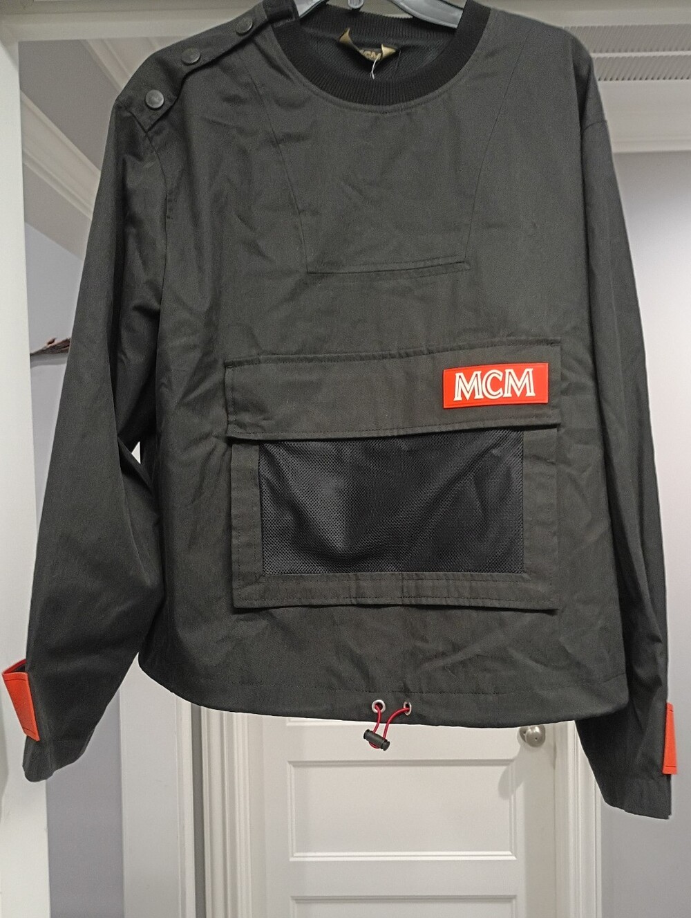 MCM Black Pullover Jacket with Orange Logo Logo Patch Men's Size Medium New